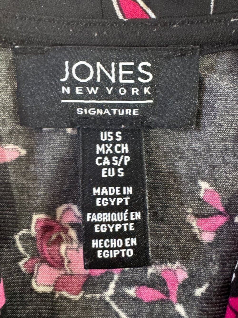 Jones New York Signature Floral Roll Tab Blouse Pink Black Stretch Top XL - Picture 9 of 12